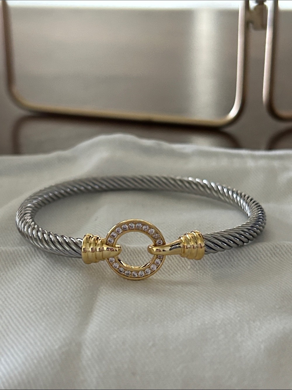Classic Two-Tone Cable Bracelet Pavé Ring & Hook Closure